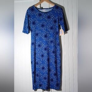 LulaRoe Women's size Small Blue Yellow Dandelion Floral Stretch Julia dress